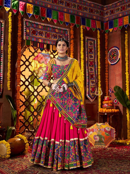 Rajwada Multicolor Viscose Cotton Semi-Stitched lehenga With Stunning Tassels For Women
