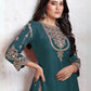 Rajwada Teal Blue Georgette Embroidered & Cutwork Semi-Sitched Kurta Set For Women