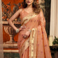 Rajwada Peach Silk Blend Solid Saree For Women