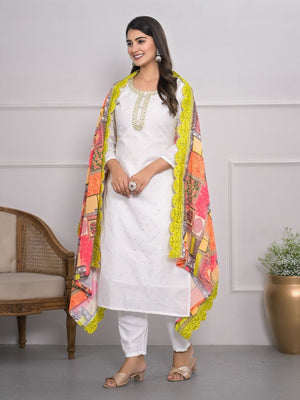 Rajwada White Silk Blend Embroidered Stitched Kurta Set For Women