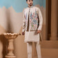 Rajwada Beige Silk Blend Embroidered Stitched Kurta Set For Men