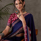 Rajwada Navy Blue And Maroon Silk Blend Printed Elegant Saree For Women