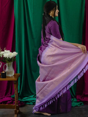 Rajwada Dark Purple Silk Blend Woven Saree For Women