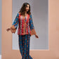 Rajwada Red And Blue Linen Printed Stitched Co-Ord Set For Women