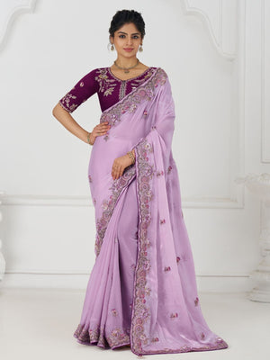 Rajwada Lavender Viscose Silk Embroidered Saree For Women