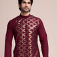 Rajwada Maroon Silk Blend Embellished Stitched Kurta With Pant For Men