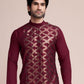 Rajwada Maroon Silk Blend Embellished Stitched Kurta With Pant For Men
