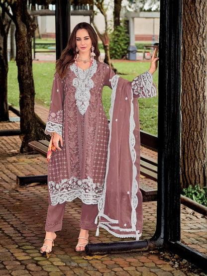 Rajwada Mauve Silk Blend Embellished Semi Stitched Kurta Set For Women