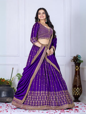 Rajwada Purple Silk Blend Embroidered Semi-Stitched lehenga For Women