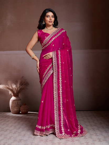 Rajwada Pink Chiffon Embroidered Saree For Women