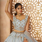 Rajwada Sky Blue Silk Blend Embroidered Semi-Stitched Lehenga For Women