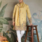 Rajwada Yellow Viscose Silk Embroidered Stitched Kurta For Men