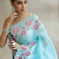 Rajwada Sky Blue Organza Embroidered Solid Saree For Women