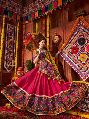 Rajwada Multicolor Viscose Cotton Semi-Stitched lehenga With Stunning Tassels For Women