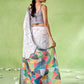Rajwada White Cotton Linen Solid Printed Saree For Women