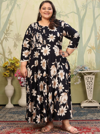 Rajwada Navy Blue Rayon Printed Kurti For Women
