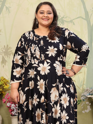 Rajwada Navy Blue Rayon Printed Kurti For Women