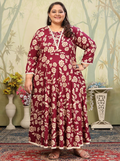 Rajwada Wine Rayon Printed Kurti For Women