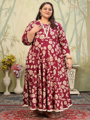 Rajwada Wine Rayon Printed Kurti For Women