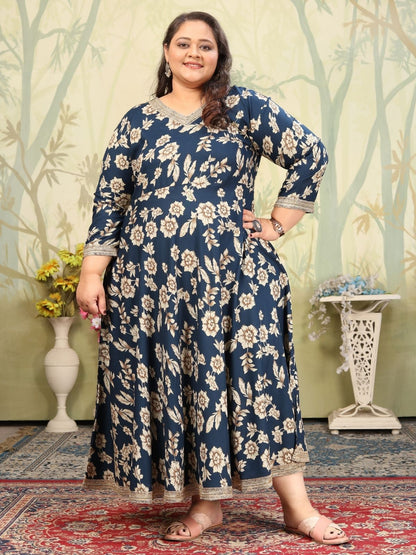 Rajwada Teal Blue Rayon Printed Kurti For Women