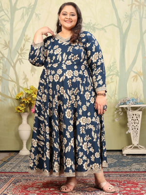 Rajwada Teal Blue Rayon Printed Kurti For Women