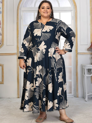 Rajwada Navy Blue Rayon Printed Kurti For Women