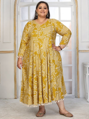 Rajwada Mustard Yellow Rayon Printed Kurti For Women