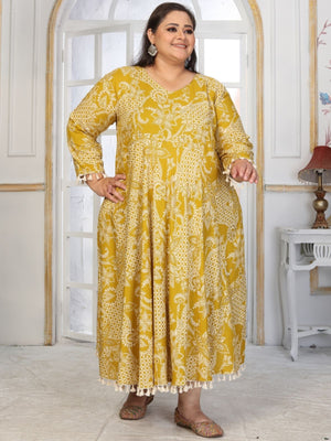 Rajwada Mustard Yellow Rayon Printed Kurti For Women