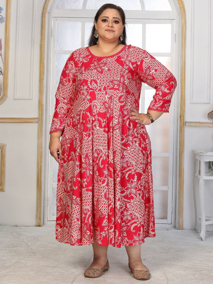 Rajwada Red Rayon Printed Kurti For Women