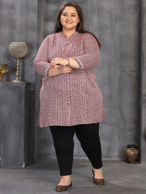 Rajwada Light Pink Rayon Printed Kurti For Women