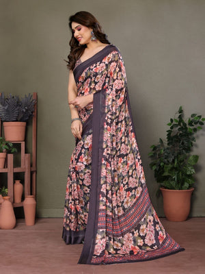 Rajwada Black Georgette Embroidered Saree For Women