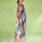 Rajwada White Cotton Linen Solid Printed Saree For Women