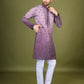 Rajwada Purple Viscose Silk Sequins Stitched Kurta For Men