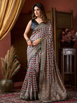 Rajwada Multicolor Silk Blend Printed Saree For Women
