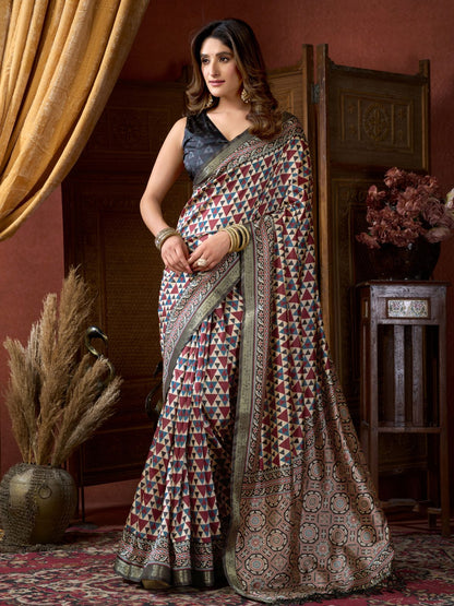 Rajwada Multicolor Silk Blend Printed Saree For Women