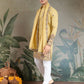 Rajwada Yellow Viscose Silk Embroidered Stitched Kurta For Men