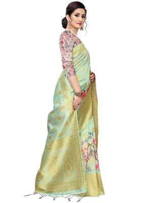 Rajwada Sea Green Silk Blend Floral Printed Saree For Women