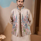 Rajwada Beige Silk Blend Embroidered Stitched Kurta Set For Men