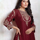 Rajwada Maroon Georgette Embroidered & Cutwork Semi-Sitched Kurta Set For Women