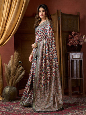 Rajwada Multicolor Silk Blend Printed Saree For Women