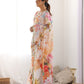 Rajwada Multicolor Chinon Printed Saree With Unstitched Blouse For Women