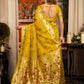 Rajwada Mustard Yellow Silk Blend Solid Saree For Women