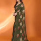 Rajwada Olive Green Silk Blend Floral Print Saree For Women