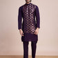 Rajwada Purple Silk Blend Embellished Stitched Kurta With Pant For Men