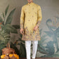 Rajwada Yellow Viscose Silk Embroidered Stitched Kurta For Men