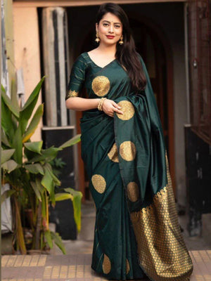 Rajwada Dark Green Silk Blend Woven Saree For Women
