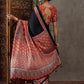 Rajwada Black And Orange Silk Blend Printed Elegant Saree For Women