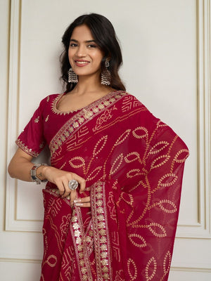 Rajwada Dark Pink Georgette Printed Saree For Women