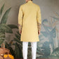 Rajwada Yellow Viscose Silk Embroidered Stitched Kurta For Men