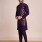 Rajwada Purple Silk Blend Embellished Stitched Kurta With Pant For Men